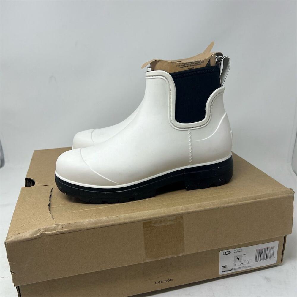 UGG Women's Droplet Ankle Rain Boots White Size 5 Waterproof Chelsea